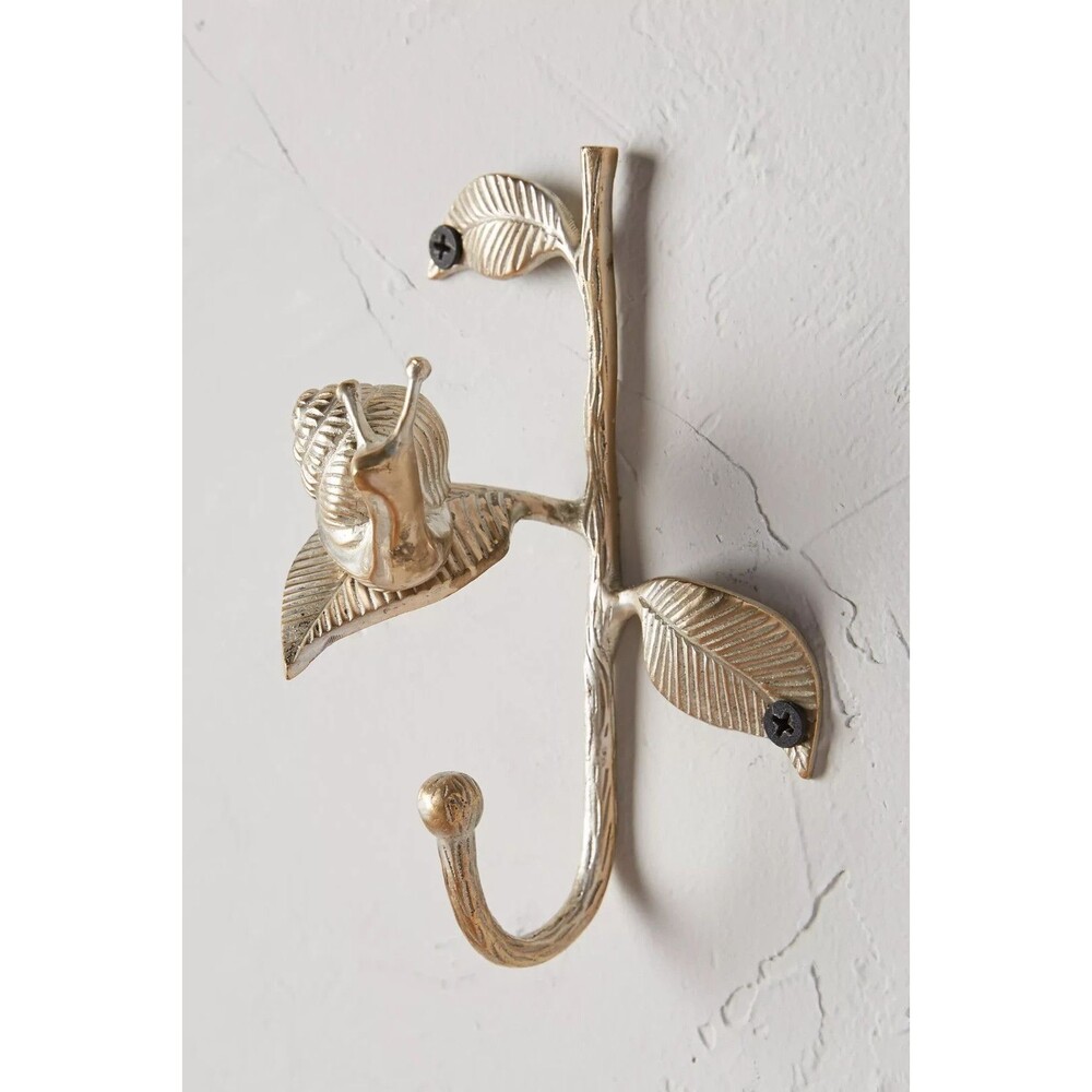 Anthropologie Underbrush Snail Hook Brass Metal Insect Wall Coat Hat Silver